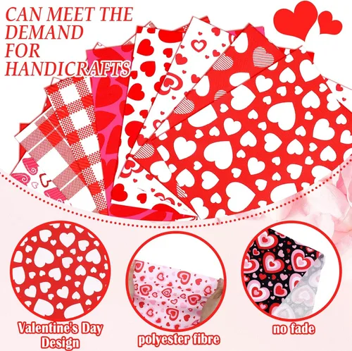 Vista 4 de Ganeen Paquete de 100 piezas de tela para el día de San Valentín de 10 x 10 pulgadas, paquete de tela con estampado de corazón rosa, rojo, rosa