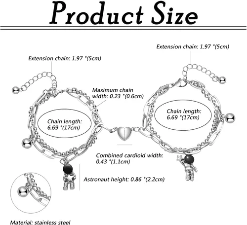 Vista 3 de Axbuldo 2PCS Couple Bracelets for Women Men Space Astronaut Pendants Promise Friendship Bracelet Stainless Steel Mutual Attraction Matching