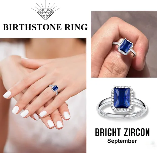 Vista 3 de 925 Sterling Silver Birthstone Rings for Women Girls with Clear 2ct HeartRoundTeardropSquare Crystal, Solitaire Diamond Halo Open Bands Cubic