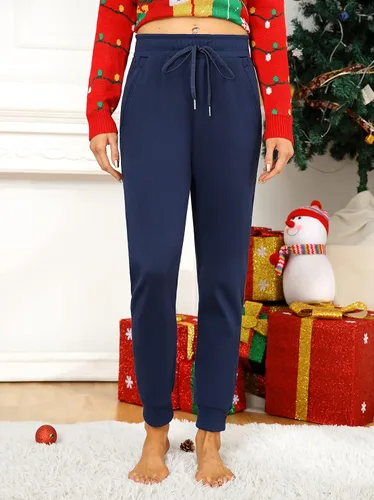 Vista 29 de MOUEEY Pantalones deportivos súper cálidos con forro de sherpa para mujer, pantalones deportivos de forro polar con bolsillos con cremallera