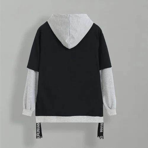 Vista 2 de GURUNVANI Sudadera con capucha de color de contraste para hombre Sudaderas con capucha de patchwork