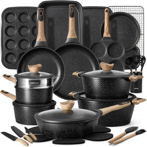 Vista 11 de CAROTE Juego de 26 piezas de ollas y sartenes antiadherentes, juego de utensilios de cocina ollas y sartenes de inducción, cocina antiadherente