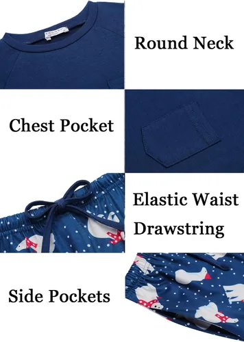 Vista 4 de Ekouaer Pijamas a juego para la familia, ropa de dormir de Navidad de manga larga con pantalones a cuadros, conjunto de pijamas suaves S-XXL