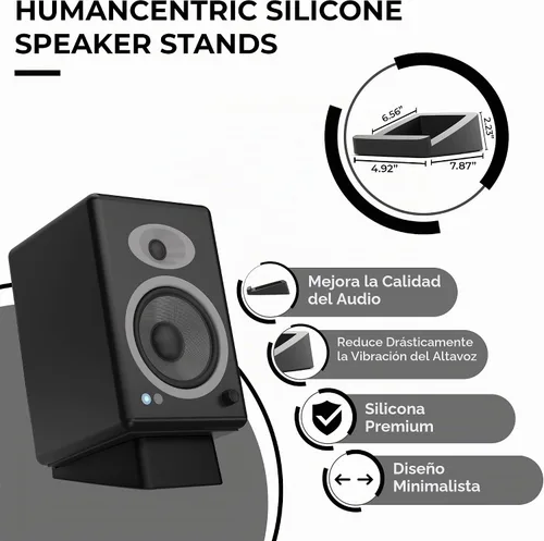 Vista 2 de HumanCentric Soporte de altavoz de escritorio para altavoces medianos, elevador en ángulo de silicona antivibración para computadora, estantería