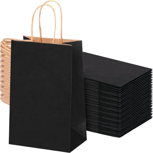 Vista 16 de OUTUXED 60 bolsas de papel marrón de 8 x 4 x 10 pulgadas con asas, bolsas Marrón 8x4x10in