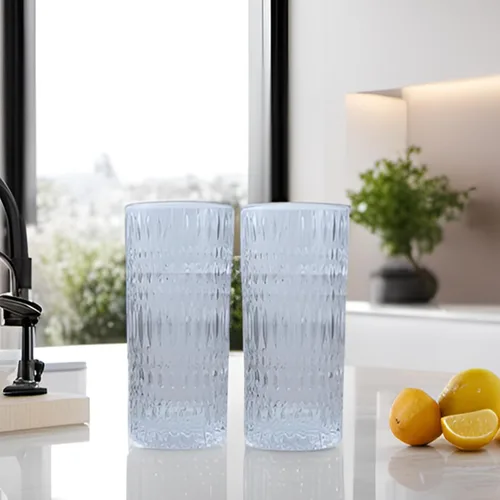 Vista 7 de Vasos Highball [Juego de 4] - Vasos de vidrio vintage de 15 onzas ideales para fiestas de cena - Textura única, aptos para lavavajillas