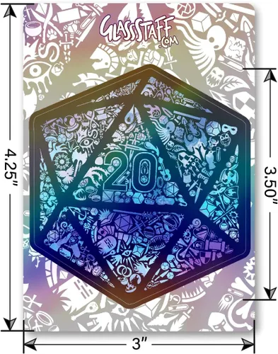 Vista 4 de Glassstaff - Calcomanías holográficas de mosaico d20 DND - Calcomanías divertidas de Calabozos y Dragones para hombres y mujeres - Calcomanías