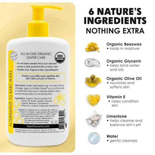 Vista 3 de La Petite Creme French Premium Liniment - Loción para bebés, alternativa de crema para pañales a las toallitas húmedas, crema hidratante suave