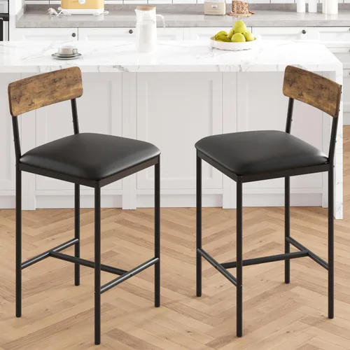 Vista 2 de Amyove Juego de 2 taburetes de bar, sillas de bar tapizadas con respaldo, taburetes de cocina de 25.5 pulgadas con reposapiés, cojín grueso, Marrón