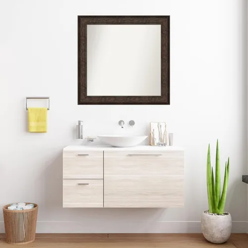 Vista 182 de Amanti Art Espejo de pared personalizado no biselado (25 x 25 pulgadas), marco de bronce acentuado, varios tamaños personalizados, espejo de baño