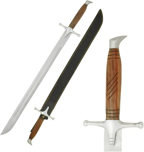 Vista 8 de Medieval Warrior Caballeros Templarios Espada larga con funda de acero, mango envuelto en cuero Negro
