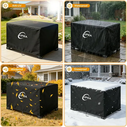 Vista 9 de Kipiea Funda rectangular para hoguera de 42 x 24 pulgadas, resistente 600D mejorada, 100% impermeable, resistente a los rayos UV y al desgarro