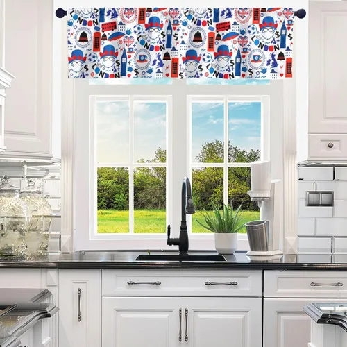 Vista 2 de Erosebridal Cortinas para ventana de cabina de teléfono, cortinas de cenefa Londres Big Ben, cenefas opacas con temática británica, cenefa HePattern