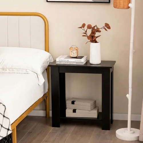Vista 2 de Giantex Narrow End Table, 2-Tier Side Table with Open Storage Shelf, Retro Wood Sofa Table Bedside Tables for Small Spaces, Slim Nightstand for