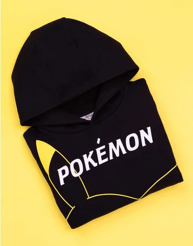 Vista 3 de Pokemon Sudadera con capucha para niños y niños, diseño de Pikachu, color negro