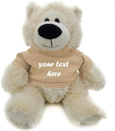 Vista 9 de Plushland Cream Sophie Bear 12.0 in, regalo personalizado para animales de peluche, texto personalizado en la camisa, gran regalo para el día