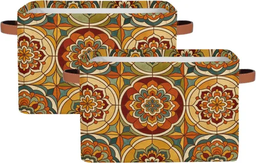 Vista 2 de Cesta de almacenamiento con diseño étnico bohemio y floral de mandala grande, caja de almacenamiento plegable para juguetes, organizador de ropa
