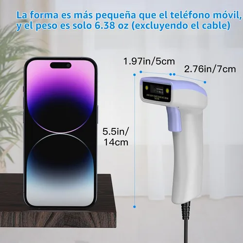 Vista 6 de Symcode Escáner de código de barras USB 1D, lector de código de barras láser CCD con cable de mano compatible con escaneo de pantalla escáner