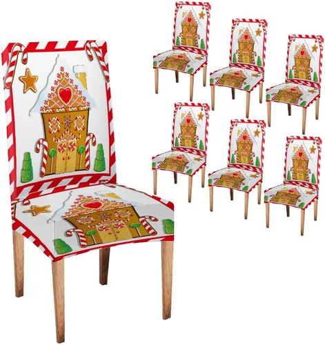 Vista 242 de CAPSCEOLL Christmas Dining Chair Covers,Snowflakes Festive Winter Pattern Stretch Chair Covers for Dining Room Set of 2 Washable Spandex Parson