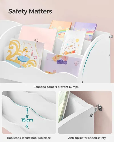 Vista 6 de SONGMICS Organizador de juguetes y libros para niños, estantería y almacenamiento de juguetes, organizador de almacenamiento con 2 cajas de Blanco