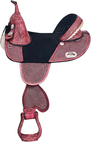 Vista 9 de HILASON Western Horse Trail Barrel Racing American Leather Saddle Treeless for Horses Negro