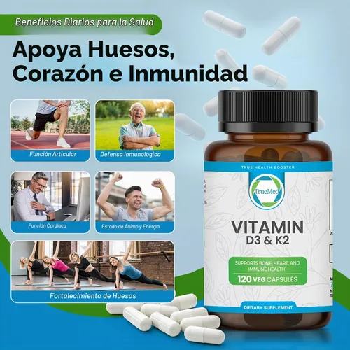 Vista 7 de Suplemento de vitamina D3 K2 5000 UI (MK-7 90 mcg), apoya la salud ósea