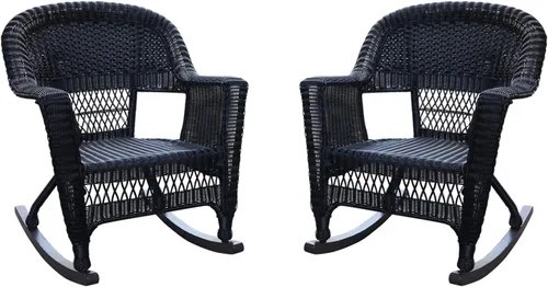Vista 7 de Jeco Rocker - Silla de mimbre con cojín bronceado, juego de 2, color negro