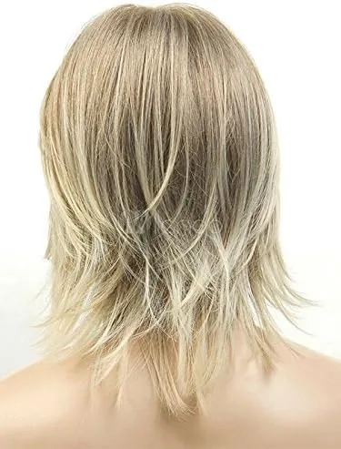 Vista 4 de Peluca de cabello corto mezclado con oro rubio para hombre, Rubio