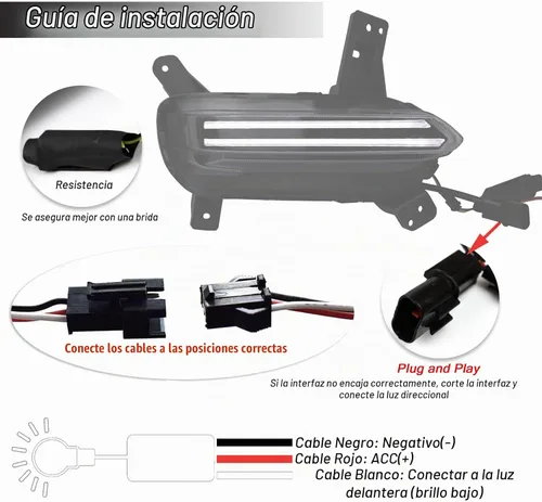 Vista 6 de Faro antiniebla delantero LED blanco/ámbar DRL con luz de circulación diurna y función de señal de giro intermitente secuencial, compatible