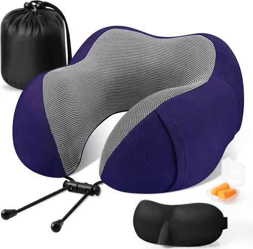 Vista 13 de CloudBliss Almohada de viaje de espuma viscoelástica de alta calidad, almohada cervical cómoda y de apoyo, almohadas cervicales para viajar