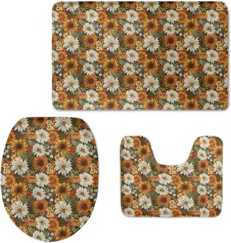 Vista 14 de Axolotl - Juego de 3 alfombras de baño antideslizantes y lavables para tapa de inodoro y tapete de contorno con respaldo de PVC, juego de tapetes