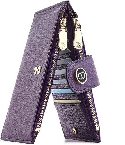 Vista 8 de BOSTANTEN - Carteras de cuero para mujer grandes con bloqueo RFID, billetera delgada de dos pliegues con bolsillo con cremallera, Grande, Minimalista