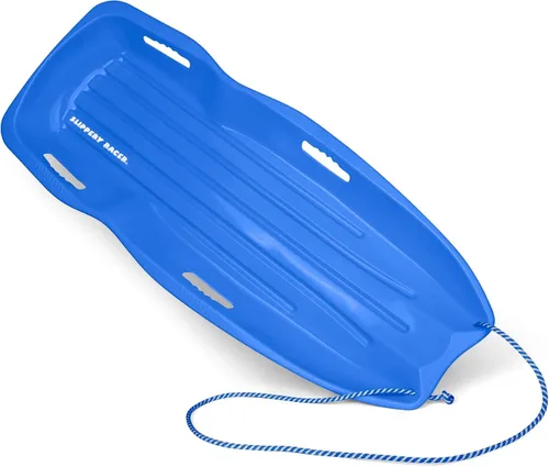 Vista 2 de Slippery Racer Downhill Xtreme Flexible Adults and Kids Plastic Toboggan Snow Sled for up to 2 Riders with Pull Rope and Handles