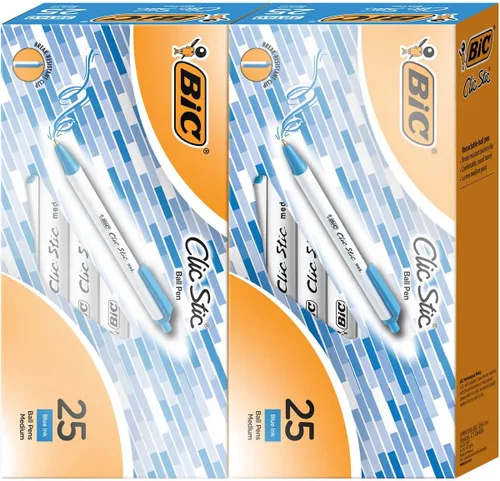 Vista 2 de BIC Clic Stic - Bolígrafo retráctil, punta media de 0.039 pulgadas, 50 unidades (azul)