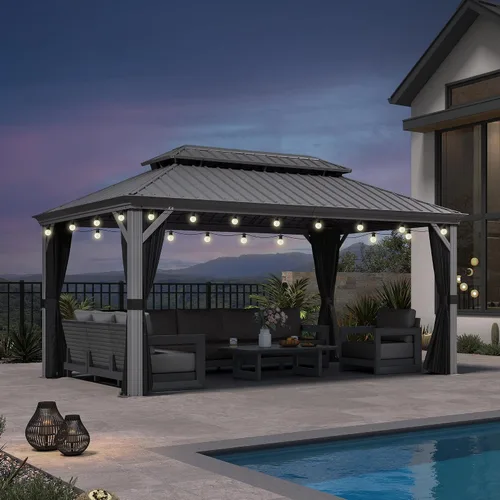 Vista 19 de PURPLE LEAF - Gazebo para exteriores de 10 x 12 pies, con sistema de drenaje