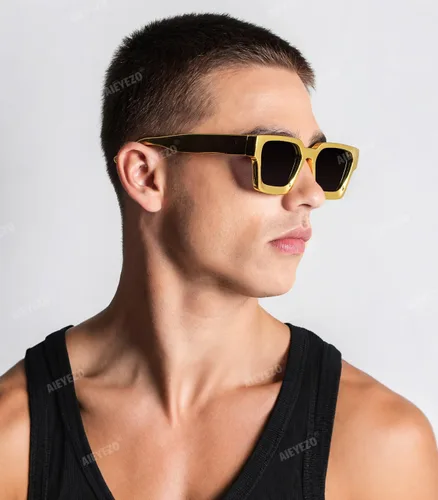 Vista 122 de AIEYEZO Gafas de sol cuadradas para mujeres y hombres, gafas de sol cuadradas con montura gruesa, estilo de diseñador simple