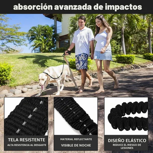 Vista 4 de Correa de perro de cuerda de 3 pies: correa resistente con gancho giratorio bloqueable, hilos reflectantes, bungee y asa acolchada - Correa