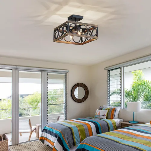 Vista 9 de XINGQI Moderna lámpara de techo semiempotrada de 4 luces de 13 pulgadas para sala de estar, comedor, dormitorio, grano de madera antigua+acabado