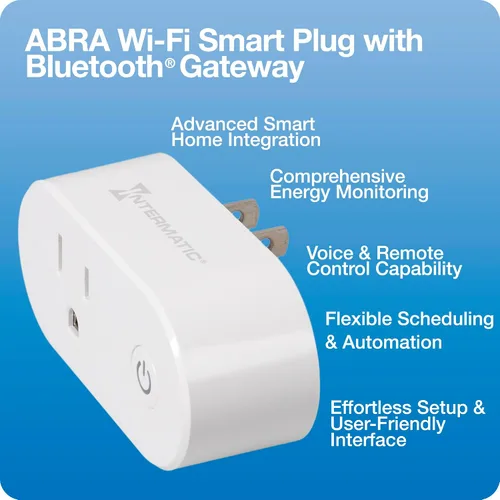 Vista 2 de Intermatic ABRA Wi-Fi Smart Plug - Control de voz con Siri, Alexa y Google Home, monitoreo de energía, puerta de enlace de malla Bluetooth®