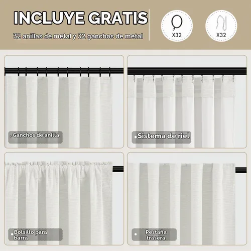 Vista 3 de MIULEE Linen Textured 100% Blackout Curtains Drapes White Backing 96" Long Birch