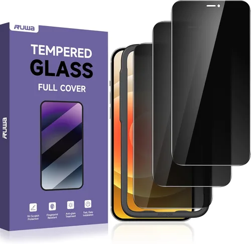 Vista 17 de Protector de pantalla de privacidad Ruwa para iPhone 14 Pro Max [Pack de 3] [17 cm] Película de vidrio templado para pantalla con marco