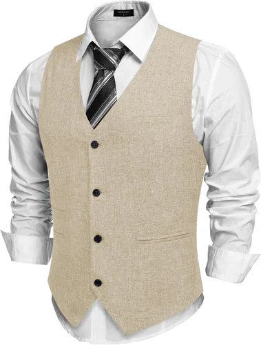 Vista 20 de COOFANDY Chalecos casuales de negocios para hombre, chaleco ligero de corte ajustado para traje Verde militar