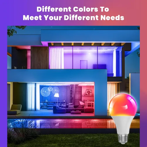 Vista 6 de Bombilla de luz que cambia de color con control remoto, 9 W, A19, E27, blanco cálido, 2700 K, 500 lúmenes, bombilla LED regulable, función