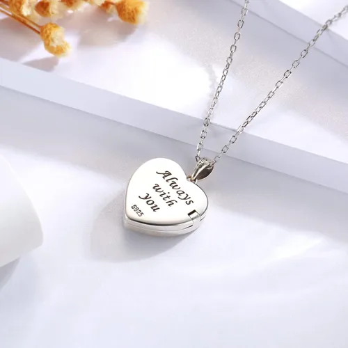 Vista 5 de MANBU Collar con medallón de plata de ley para mujer colgante de medallón de ópalo de corazón que sostiene imágenes siempre contigo, fotos