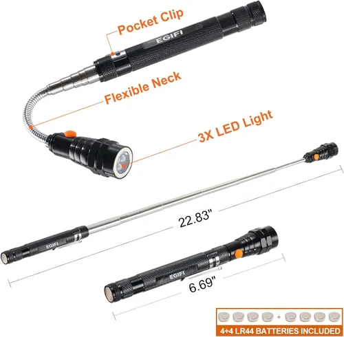 Vista 3 de Regalos para él, herramientas de recogida magnética LED, herramienta de recogida de linterna magnética telescópica, rellenos de calcetines