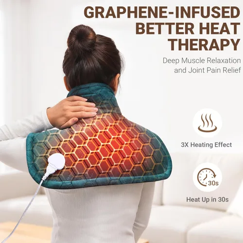 Vista 4 de Graphene-Infused Heating Pad for Neck and Shoulders and Back, Deeper Pain Relief Weighted Heat Pad, Birthday Fathers Mothers Day Gifts for Women Men