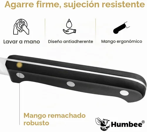 Vista 4 de Juego de cuchillo de trinchar de 10 pulgadas y tenedor de 9 pulgadas, hoja de acero inoxidable afilada con mango de agarre de espiga completa, borde