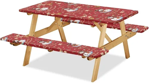 Vista 23 de Funda de mesa de picnic con fundas de banco, resistente al viento, resistente a las manchas, mantel de camping y accesorios de viaje, juego de 3