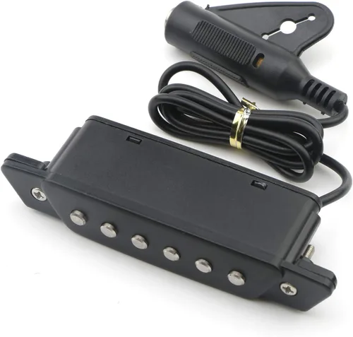 Vista 2 de 1pcs 6-String SH-85 Soundhole Pickup EQ Preamp Pickup con conector de alimentación activa para guitarra acústica folk, ukelele (negro arenado)