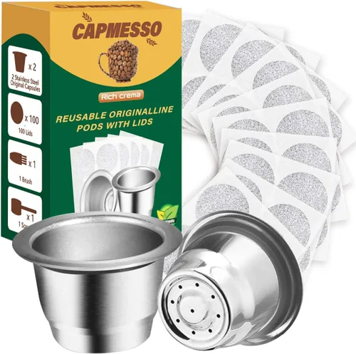 Vista 8 de CAPMESSO Cápsulas de café de papel de aluminio - Tapas de aluminio adhesivas de aluminio para reutilizar cápsulas originales Nespresso cápsulas